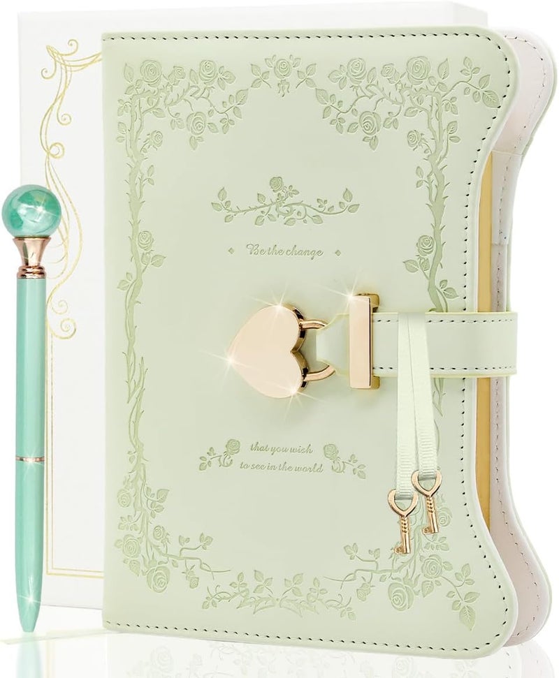 hi!SCI Diary with Lock and Keys for Girls & Women, 360 Pages Journal with Lock for Girls Gift Ideas, Girls Locking Diary with Pen, Cute Journals Set for Teen Girls Ages 8-12 (Rose Garden, Green) - Image 1